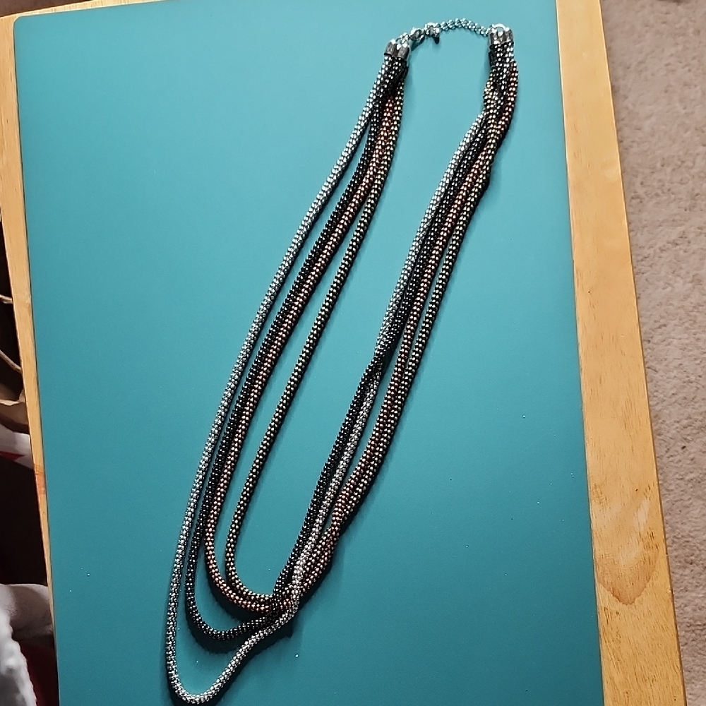 Multi-Strand Silver and Black Necklace